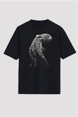Deniz canlıları Siyah Oversize Tişört Oversize T-shirt - TişörtFabrikası