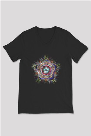 Deniz canlıları Siyah Unisex V Yaka Tişört T-Shirt