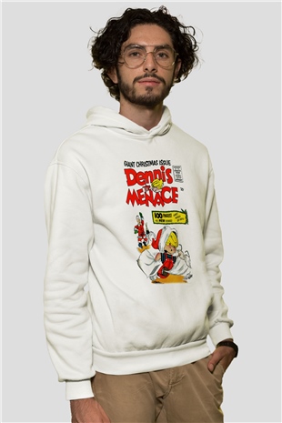 Dennis the Menace Beyaz Unisex Kapşonlu Sweatshirt