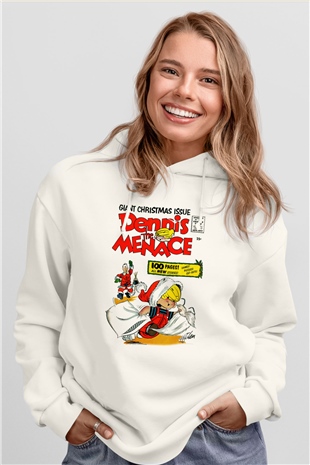 Dennis the Menace Beyaz Unisex Kapşonlu Sweatshirt