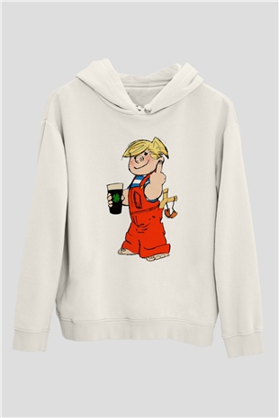 Dennis the Menace Beyaz Unisex Kapşonlu Sweatshirt