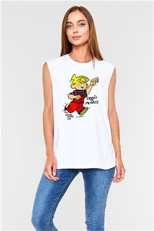 Dennis the Menace Beyaz Unisex Kolsuz Tişört