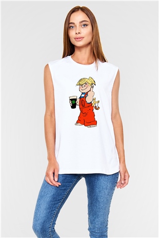 Dennis the Menace Beyaz Unisex Kolsuz Tişört