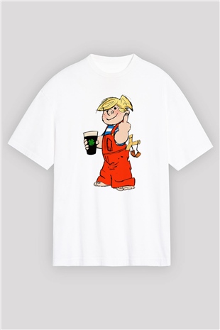 Dennis the Menace Beyaz Unisex Oversize Tişört