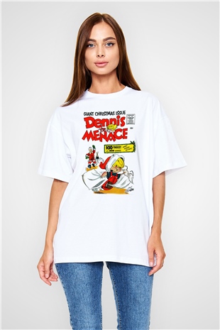 Dennis the Menace Beyaz Unisex Oversize Tişört