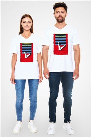 Dennis the Menace Beyaz Unisex V Yaka Tişört