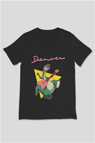 Denver, the Last Dinosaur Siyah Unisex V Yaka Tişört