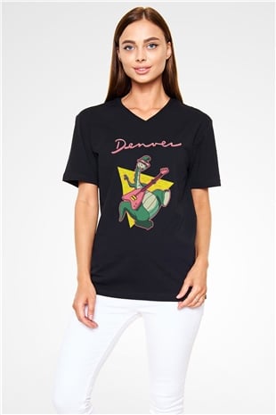 Denver, the Last Dinosaur Siyah Unisex V Yaka Tişört