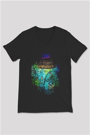 Denver, the Last Dinosaur Siyah Unisex  V Yaka Tişört