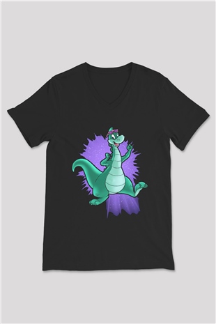 Denver, the Last Dinosaur Siyah Unisex V Yaka Tişört