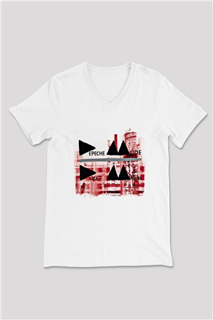 Depeche Mode Baskılı Unisex Beyaz V Yaka Tişört