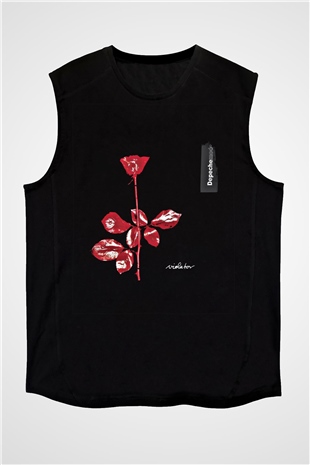 Depeche Mode Baskılı Unisex Siyah Kolsuz Tişört