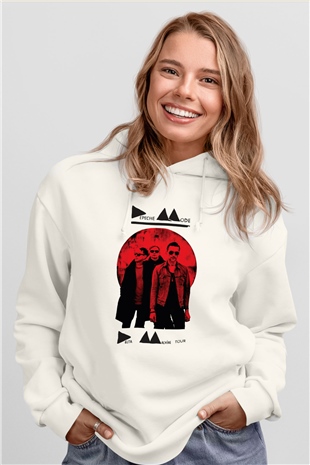 Depeche Mode Beyaz Unisex Kapşonlu Sweatshirt