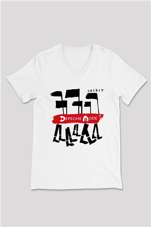 Depeche Mode Beyaz Unisex V Yaka Tişört T-Shirt