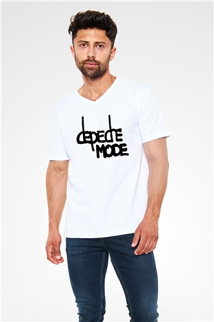 Depeche Mode Beyaz Unisex V Yaka Tişört T-Shirt