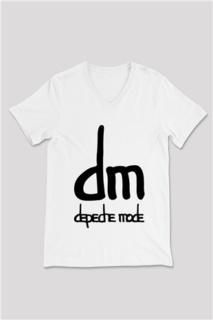 Depeche Mode Beyaz Unisex V Yaka Tişört T-Shirt