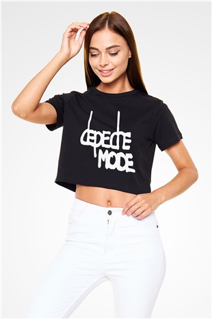 Depeche Mode Siyah Crop Top Tişört
