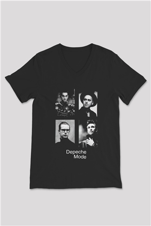 Depeche Mode Siyah Unisex V Yaka Tişört T-Shirt