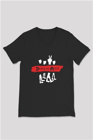 Depeche Mode Siyah Unisex V Yaka Tişört T-Shirt
