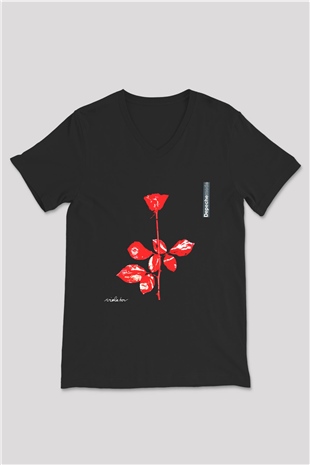 Depeche Mode Siyah Unisex V Yaka Tişört T-Shirt