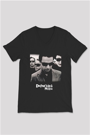 Depeche Mode Siyah Unisex V Yaka Tişört T-Shirt