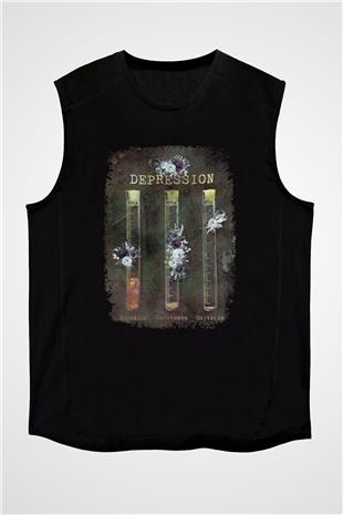 Depresyon Formülü Hormonlar Baskılı Unisex Kolsuz Siyah Tişört - Tshirt