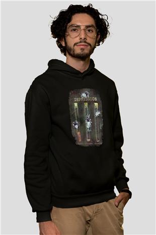 Depresyon Formülü Hormonlar Baskılı Unisex Siyah Hoodie