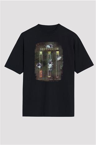 Depresyon Formülü Hormonlar Baskılı Unisex Oversize Tişört - Tshirt