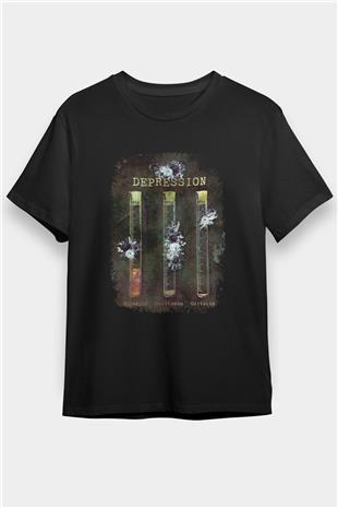 Depresyon Formülü Hormonlar Baskılı Unisex Siyah Tişört - Tshirt