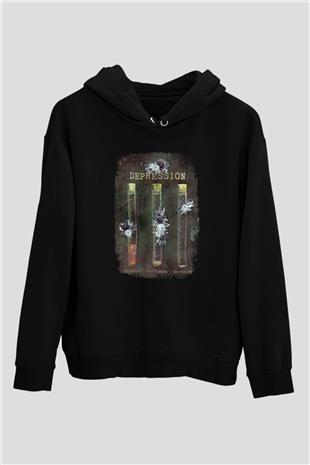 Depresyon Formülü Hormonlar Baskılı Unisex Siyah Hoodie