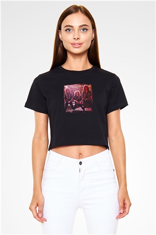 Destruction Baskılı Unisex Siyah Crop Top Tişört