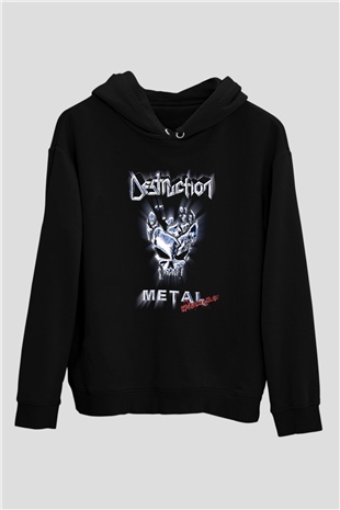 Destruction Baskılı Unisex Siyah Hoodie