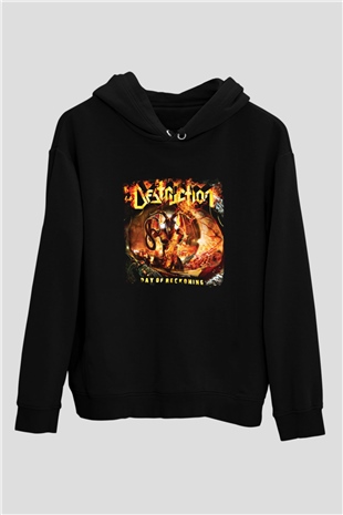 Destruction Baskılı Unisex Siyah Hoodie