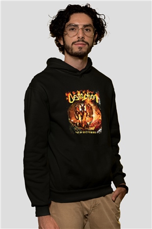 Destruction Baskılı Unisex Siyah Hoodie