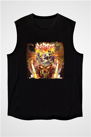 Destruction Baskılı Unisex Siyah Kolsuz Tişört