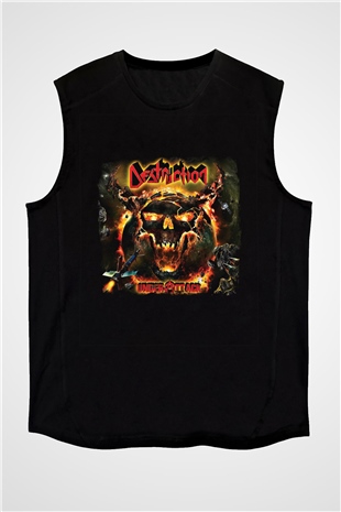 Destruction Baskılı Unisex Siyah Kolsuz Tişört
