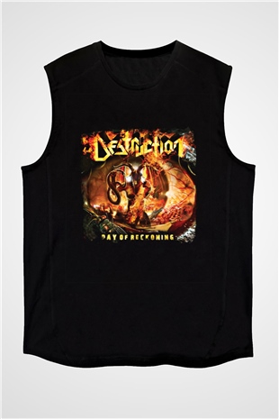 Destruction Baskılı Unisex Siyah Kolsuz Tişört