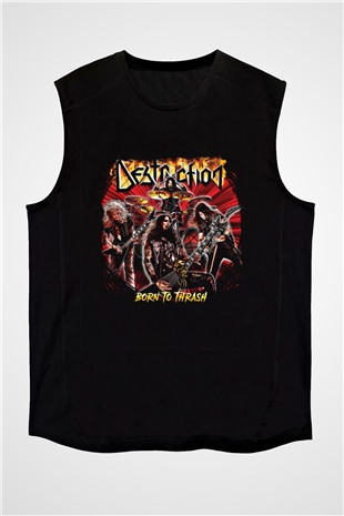 Destruction Baskılı Unisex Siyah Kolsuz Tişört