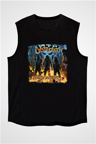 Destruction Baskılı Unisex Siyah Kolsuz Tişört