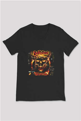 Destruction Baskılı Unisex Siyah V Yaka Tişört