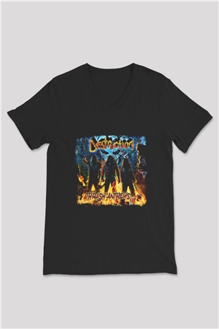 Destruction Baskılı Unisex Siyah V Yaka Tişört