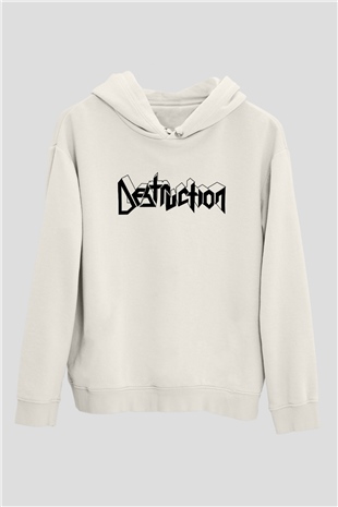 Destruction Beyaz Unisex Kapşonlu Sweatshirt