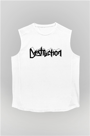 Destruction Beyaz Unisex Kolsuz Tişört