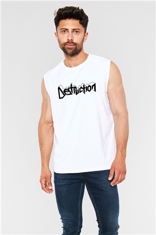 Destruction Beyaz Unisex Kolsuz Tişört