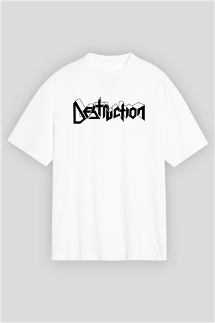 Destruction Beyaz Unisex Oversize Tişört T-Shirt