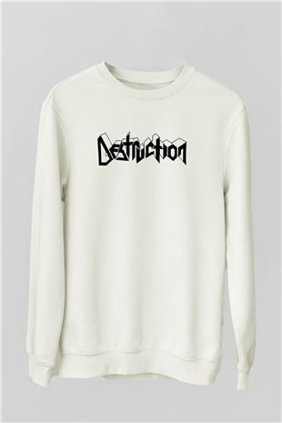 Destruction Beyaz Unisex Sweatshirt