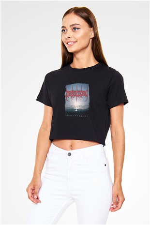 Desultory Baskılı Unisex Siyah Crop Top Tişört