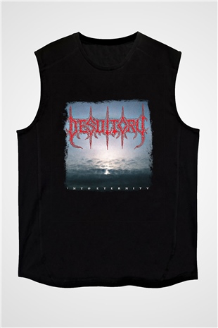 Desultory Baskılı Unisex Siyah Kolsuz Tişört