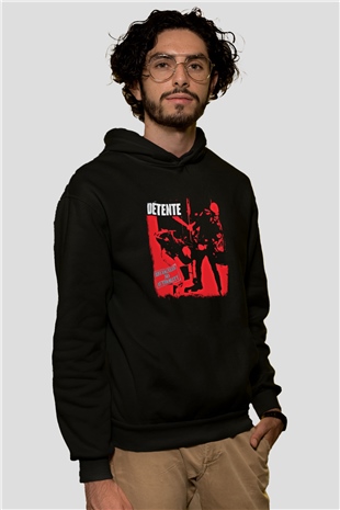 Detente Baskılı Unisex Siyah Hoodie