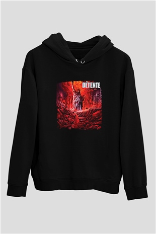 Detente Baskılı Unisex Siyah Hoodie